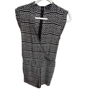 Madewell 100% Silk Geometric Ikat Print Romper Black White Sleeveless Small